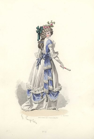 Kvinna i klänning med band krusiduller, era av Marie Antoinette. av Francois Claudius Compte-Calix