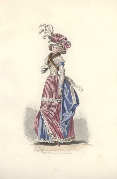 Kvinna i trefärgad outfit, era av Marie Antoinette. av Francois Claudius Compte-Calix