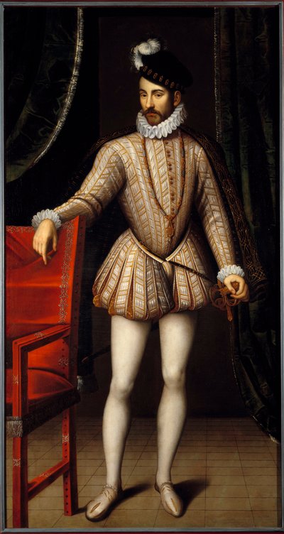 Porträtt till fots av Karl IX (1550 - 1574) kung av Frankrike. Målning av Francois Clouet (1515-1572) av François Clouet