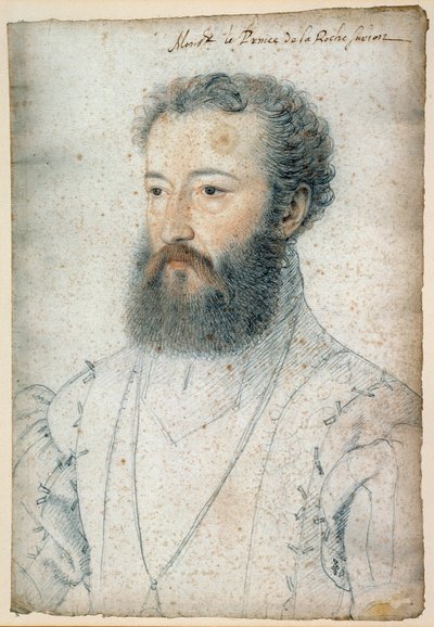 Porträtt av Charles de Bourbon, prins av La Roche-sur-Yon (1515-1565). Att rita ett blod och en svart sten av Clouet Francois (1515-1572) av François Clouet