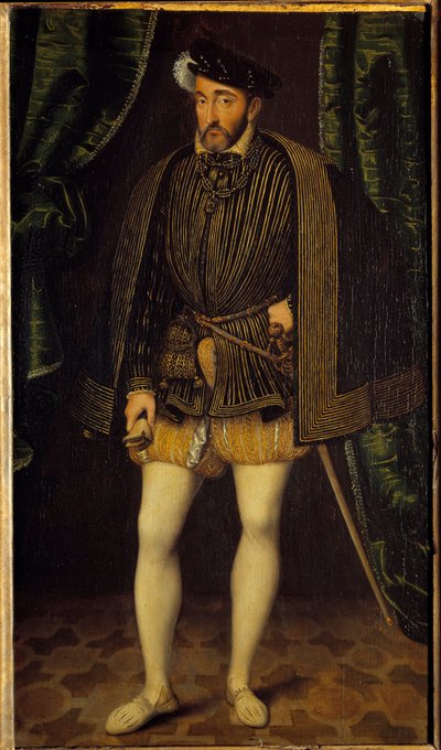 Porträtt av Henrik II (1519 - 1559) kung av Frankrike. Målning av Francois Clouets verkstad (1515-1572) av François Clouet