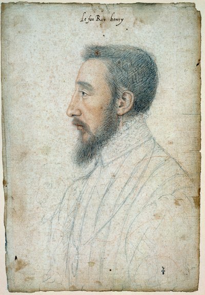 Porträtt av Henrik II, kung av Frankrike (1519 - 1559), cirka 1547. Ritning av ett blod och en svart sten av Clouet Francois (1515-1572) av François Clouet