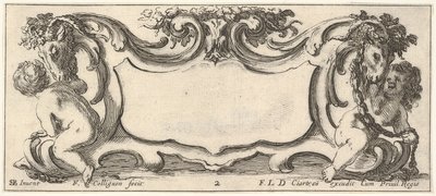 Skylt 2: en kartusch med ett barn sett från baksidan till vänster och ett barn sett från ..., ca. 1640-45. av Francois Collignon