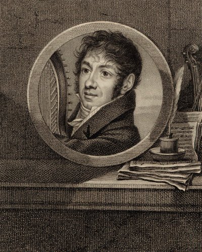 Porträtt av harpisten och kompositören Jean-Aimé Vernier 1769-1840, ca. 1800. av Francois Dumont