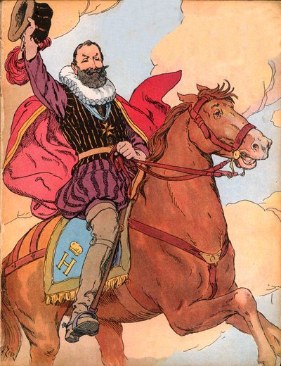 Kung Henrik IV (1553-1610) (Kung av Frankrike Henri IV) Illustration av Francois Edouard Zier (1856-1924) i Our-glories-nationales”” 1920 av Francois Edouard Zier
