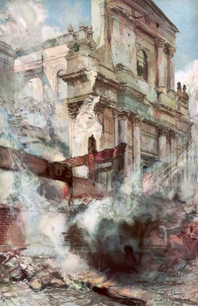 Arras Cathedral on Fire, Frankrike, 6 juli 1915, 1926. av Francois Flameng