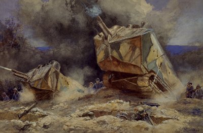 Attack mot infanteri och stridsvagnar i Saint Chamond, juli 1918 (akvarell) av Francois Flameng