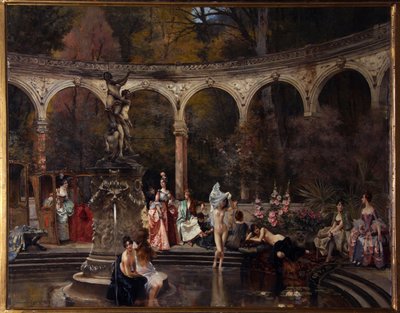 Kurtisanernas bad på 1700-talet - Målning av Francois Flameng (1856-1923), olja på duk av Francois Flameng