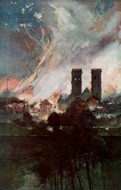 Bombardement av Verdun med brandsnäckor, Frankrike, 25-26 mars 1916, 1926. av Francois Flameng