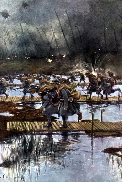 Franska 1:a infanterikårens passage av Yserkanalen, 31 juli 1917, kl. 04.45 Efter målning av Francois Flameng (1856-1923) Fransk. av Francois Flameng