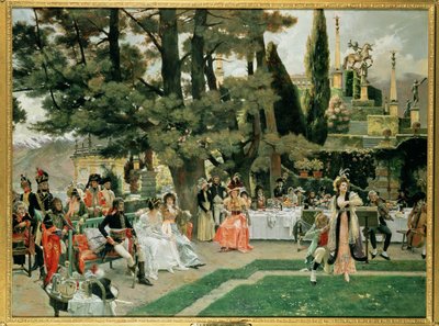 Receptionen för Napoleon I på Isola Bella under hans 5:e regeringsår av Francois Flameng