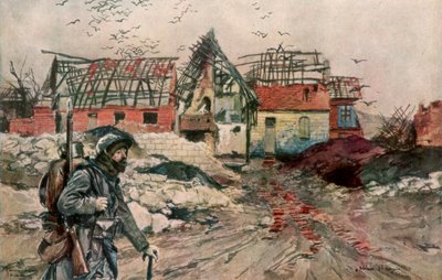 Ruinerna av Ablain-Saint-Nazaire, Artois, Frankrike, 18 december 1915, 1926. av Francois Flameng