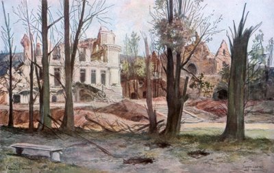 Ruinerna av ett hus, Soupir, första världskriget, april 1917. av Francois Flameng