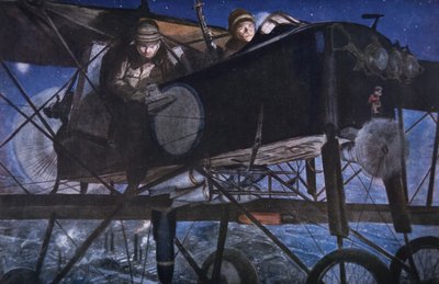 Med den franska flygtjänsten, ett nattbombande av ett Voisin-biplan av Francois Flameng