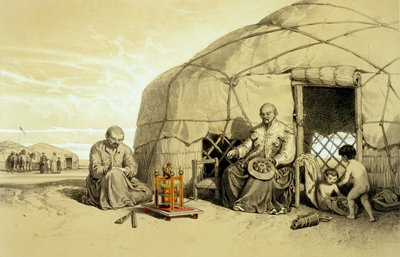 Kalmuks with a Prayer Wheel, Sibirien, illustration från 