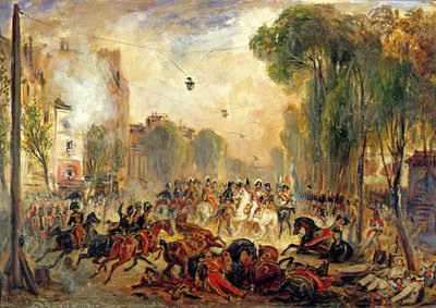 Attentat på kung Louis-Philippe (1773-1850) av Giuseppe Fieschi (1790-1836) Boulevard du Temple, 28 juli 1835 (olja på duk) av Francois Gabriel Guillaume Lepaulle