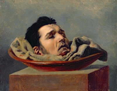 Guillotinerat huvud av en parricid som avrättades i Puy 1825. av Francois Gabriel de Becdelievre