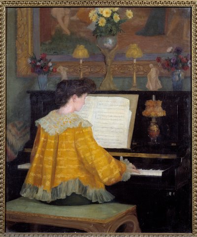 Ung flicka vid pianot Målning av Francois Gauzi (1862-1933) 1904 Toulouse, musee des Augustins - Ung kvinna vid pianot. Målning av Francois Gauzi (1862-1933) av Francois Gauzi