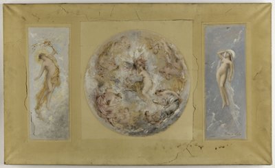 Skiss till stadshuset i Pantin: Amour et Psyché - Le jour et la nuit, 1886 (olja på gouache, papper på duk) av Francois Lafon