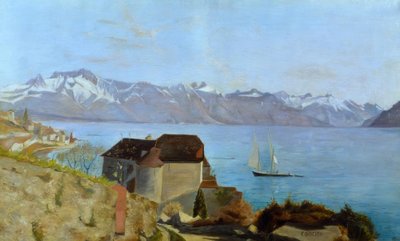 Glérolles slott och Genèvesjön av Francois Louis David Bocion