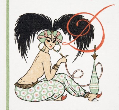 Arabian Girl with Hookah Pipe, från Personages de Comedie, pub. 1922 (pochoirtryck) av Francois Louis Schmied