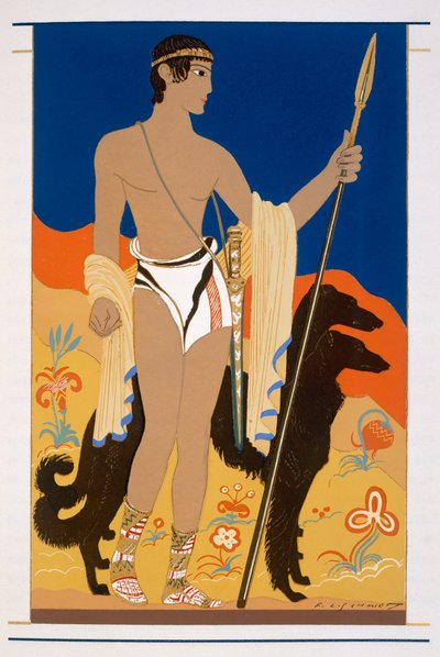 Boy Warrior med två Borzoi Hounds, en illustration från 