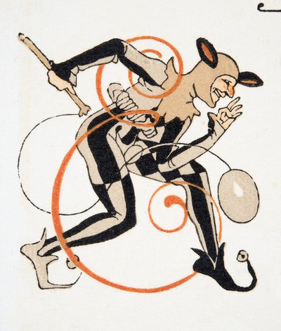 Bokstaven E från Personages de Comedie, pub. 1922 (stenciltryck) av Francois Louis Schmied