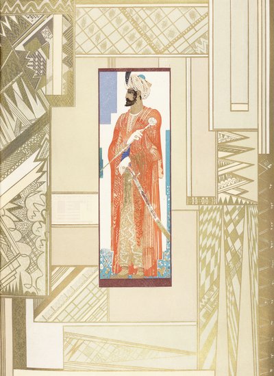 Man i en turban, med modern design surround av Francois Louis Schmied