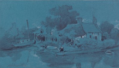 Abbeville (grafit, grå tvätt, svart bläck och kroppsfärg på blått papper) av Francois Louis Thomas Francia