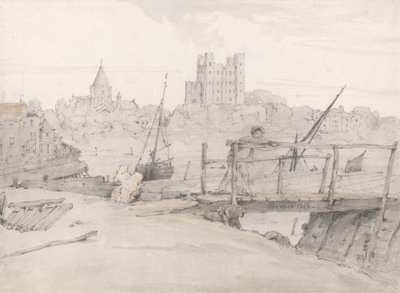 Sydostvy över Rochester Castle och katedralen av Francois Louis Thomas Francia