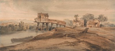 Vattenkvarnen ovanför bron i Charenton av Francois Louis Thomas Francia