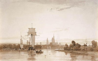 Utsikt från Seine mot Rouens katedral och stad. Morgon av Francois Louis Thomas Francia