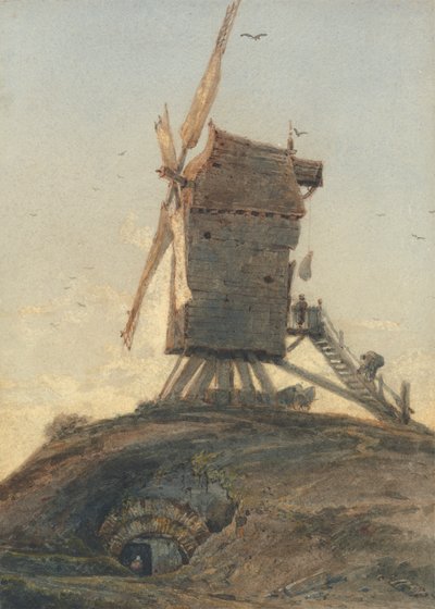 Väderkvarn på en kulle i ett landskap av Francois Louis Thomas Francia