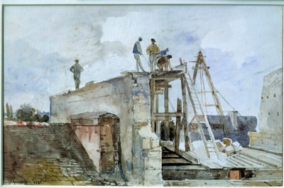 Husbyggarbetsplats under uppbyggnad sett från Granetfönstret på Institutet. Akvarell av Francois Marius Granet (1775-1849). 1800-talet. Dämpa. 0,25x0,38 m. Paris, Louvren av Francois Marius Granet