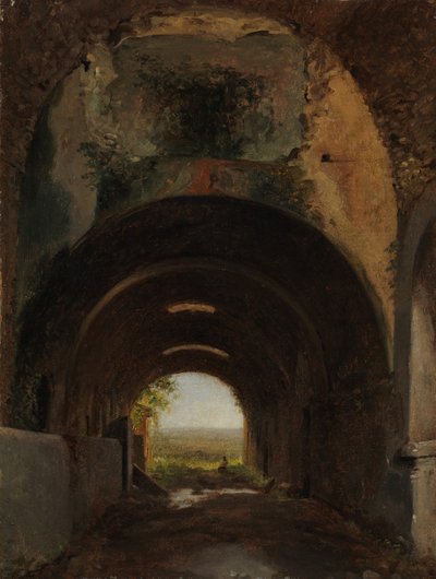 Utsikt i stallet i Villa Maecenas, Tivoli, ca. 1805-10. av Francois Marius Granet