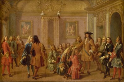Den första marknadsföringen av riddarna av Saint Louis av Ludvig XIV, Versailles 8 maj 1693, 1710. av Francois Marot