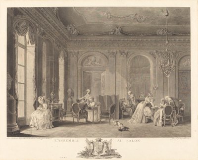 Monteringen i vardagsrummet av Francois Nicolas Barthelemy Dequevauviller after Nicolas Lavreince