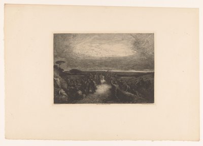 Landskap med en ryttare i en folkmassa Dansa les kampanjer i Rom. (titel på objekt) av Francois Nicolas Chifflart