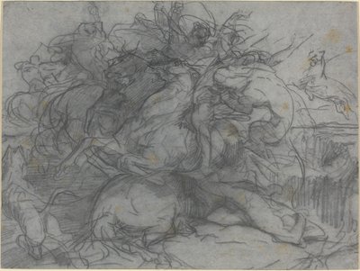 Studie för "Surprise" (Battle of the Tigers) av Francois Nicolas Chifflart