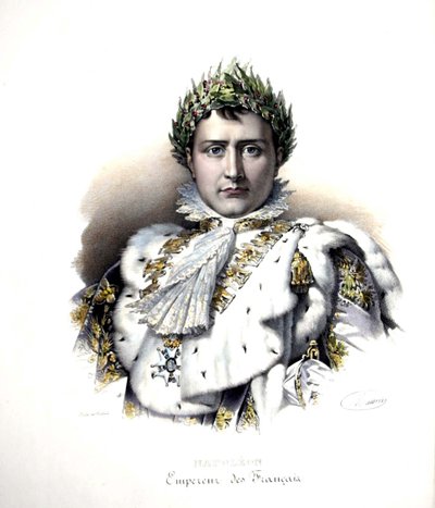 Napoleon 1 (1769-1821) vid tiden för kröningen 1804 (gravyr) av Francois Pascal Simon (after) Gerard