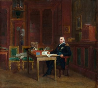 Ludvig XVIII (1755-1824) i sin studie vid Tuilerierna (olja på duk) av Francois Pascal Simon Baron Gerard