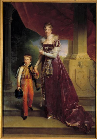 Porträtt vid foten av Marie-Amelie de Bourbon, prinsessan av de två sicilierna, hertiginnan av Orleans (blivande drottning Marie-Amelie av Baron François Pascal Simon Gérard