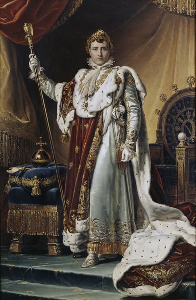 Porträtt av kejsar Napoléon I Bonaparte 1769-1821 i hans kröningsdräkt, ca 1804 av Francois Pascal Simon Gerard