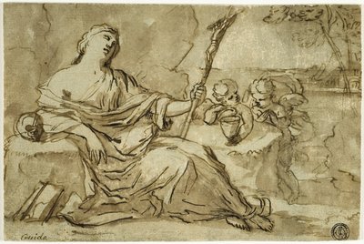 Magdalena i vildmarken med två putti av Francois Perrier