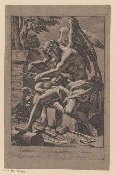 Tid knipt de vleugels van Amor Kärlek övervinner allt, kärlek övervinner snart tid (titel på objekt) av Francois Perrier