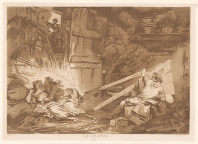 Ung snubblande man faller på en kvinna som målas La Culbute (titel på objekt) av Francois Philippe Charpentier