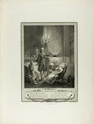 Vinterkväll, från Monument du Costume Physique et Moral de la fin du Dix-huitième siècle av Francois Robert Ingouf