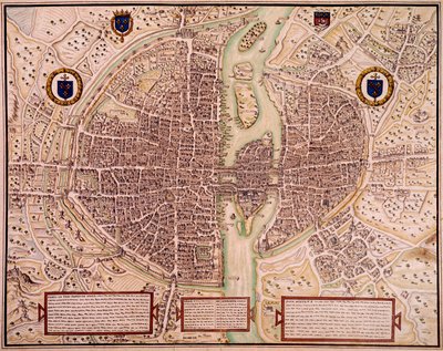 Karta över staden Paris 1540-1555 sagt om gobelängen. Gravyr av Francois Roger de Gaignieres (1642-1715). paris, B.N. av Francois Roger de Gaignieres