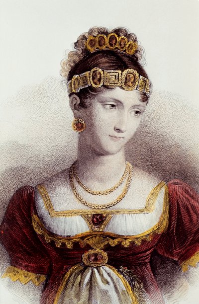 Porträtt av Pauline Bonaparte (färg litho) av Francois Seraphin (after) Delpech