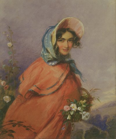 Porträtt av en dam i öppet landskap (wc på papper) av Francois Theodore Rochard